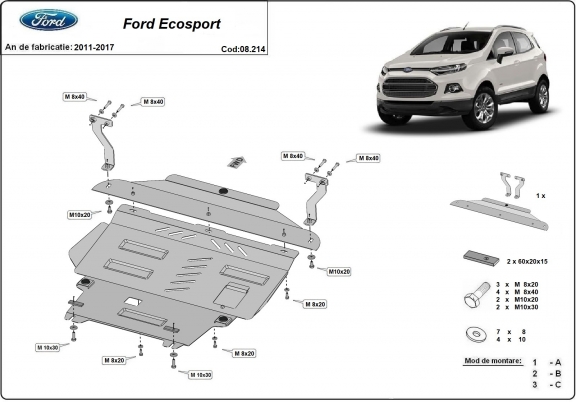 Steel sump guard for the protection of the engine and the gearbox for   Ford EcoSport
