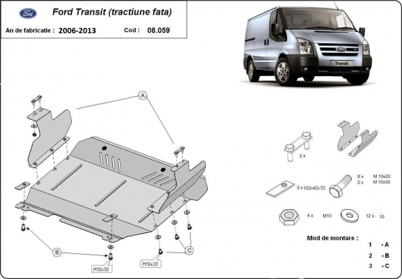 Steel sump guard for Ford Transit - FWD