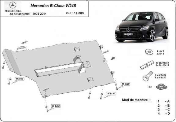 Steel sump guard for the protection of the engine and gearbox for Mercedes B-Class W245