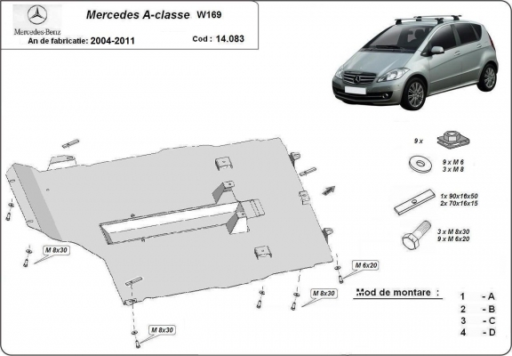 Steel sump guard for the protection of the engine, gearbox and differential for Mercedes A-Class W169