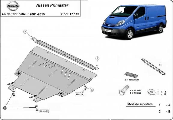 Steel sump guard for Nissan Primastar
