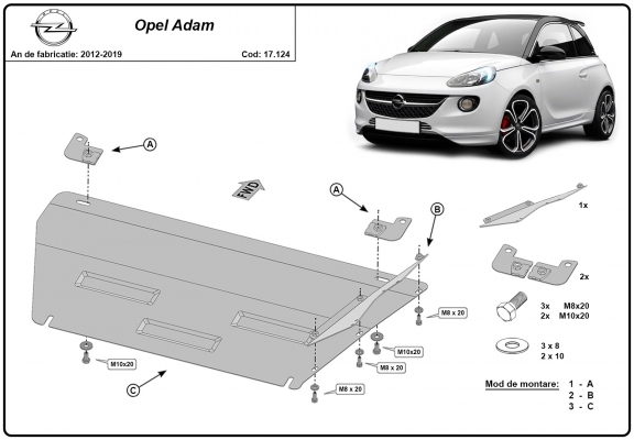 Steel sump guard for Vauxhall Adam