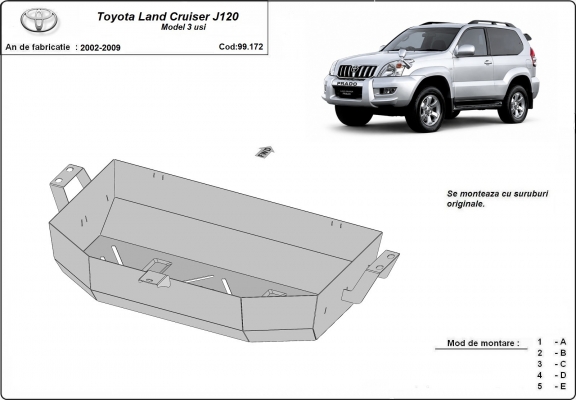 Steel fuel tank guard  for Toyota Land Cruiser J120 - only for 3 doors model 