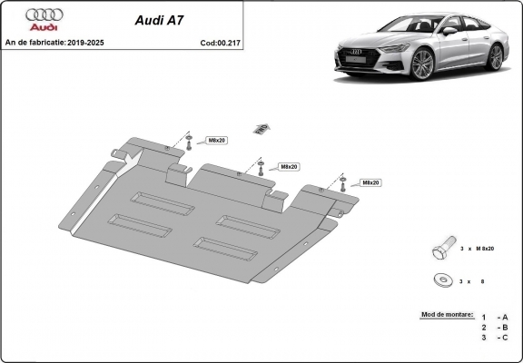 Steel gearbox guard for Audi A7 A7