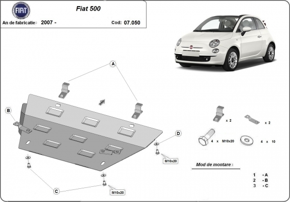 Steel sump guard for Fiat 500