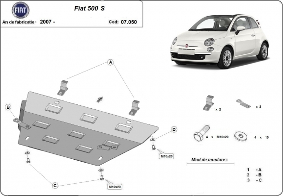 Steel sump guard for Fiat 500 S