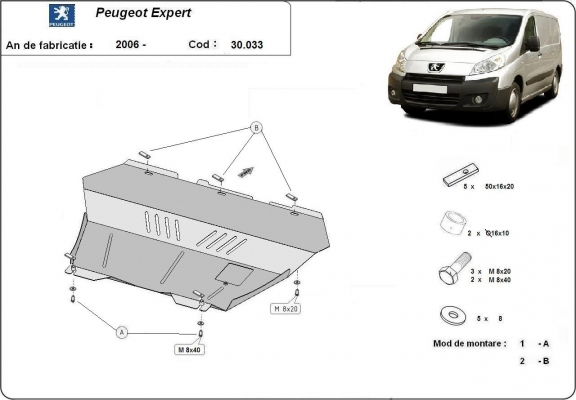 Steel sump guard for the protection of the engine and the gearbox for Peugeot Expert