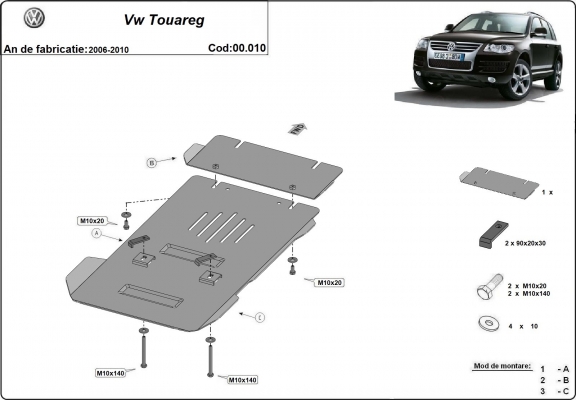 Steel gearbox guard for Volkswagen Touareg 7L