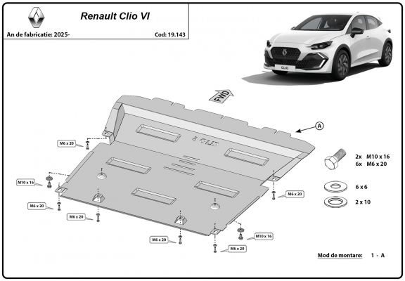 Steel sump guard for Renault Clio 6