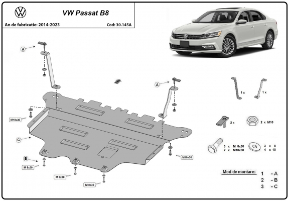 Steel sump guard for VW Passat B8