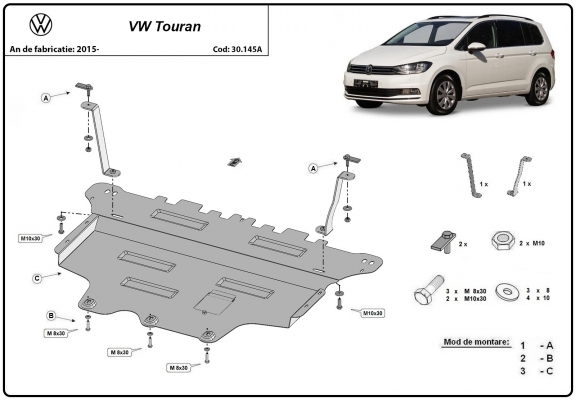 Steel sump guard for VW Touran