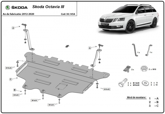 Steel sump guard for the protection of the engine and the gearbox for Skoda Octavia 3