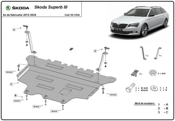 Steel sump guard for Skoda Superb
