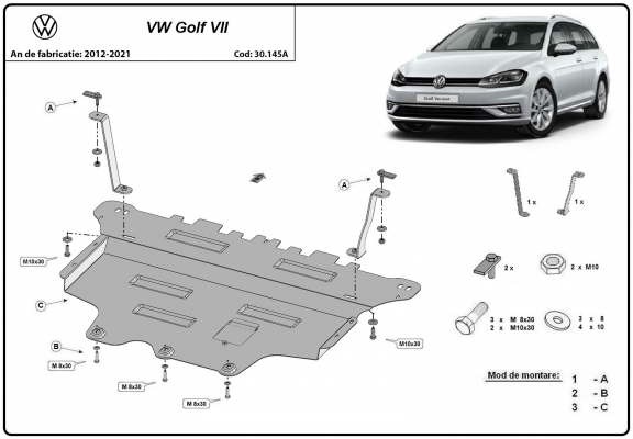 Steel sump guard for the protection of the engine and the gearbox for VW Golf 7 
