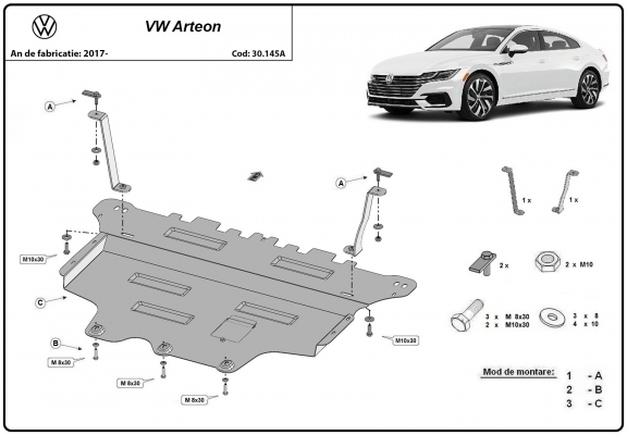 Steel sump guard for VW Arteon