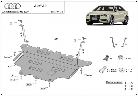 Steel sump guard for Audi A3 (8V)