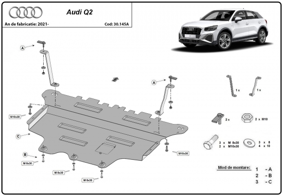 Steel sump guard for Audi Q2