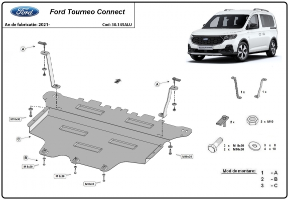 Aluminum sump guard for Ford Tourneo  Connect