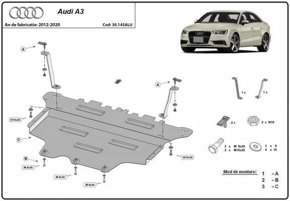 Aluminum sump guard for Audi A3