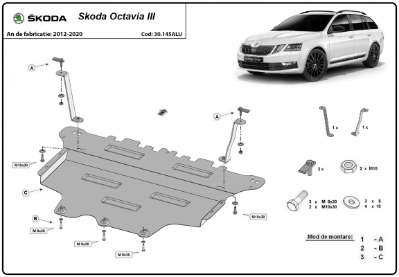 Aluminum sump guard for the protection of the engine and the gearbox for Skoda Octavia 3