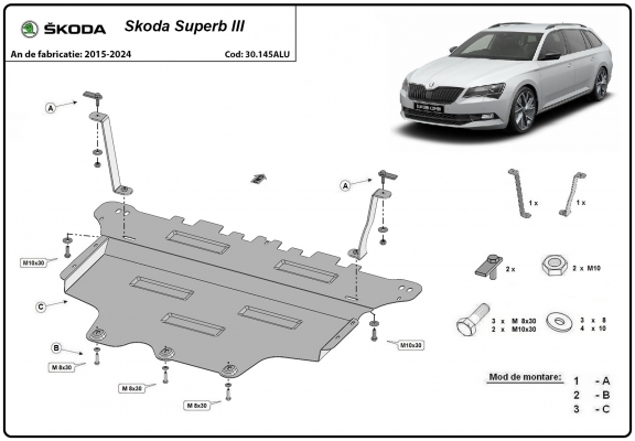 Aluminum sump guard for Skoda Superb III
