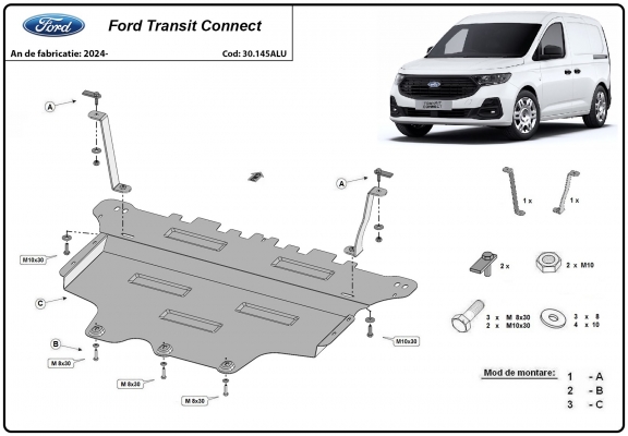 Aluminum sump guard for Ford Transit Connect