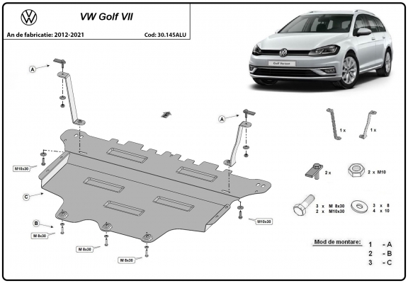 Aluminum sump guard for the protection of the engine and the gearbox for VW Golf 7