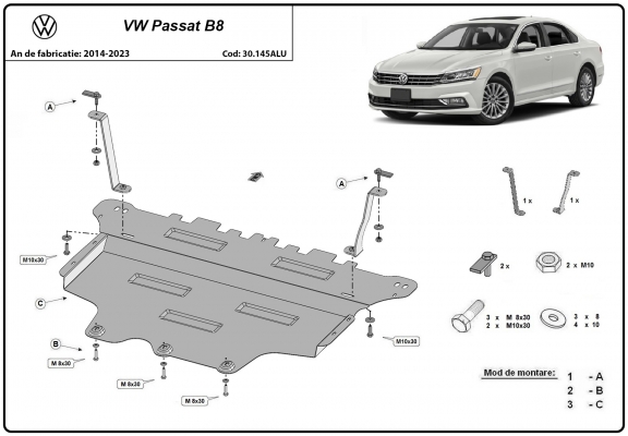 Aluminum sump guard for VW Passat B8