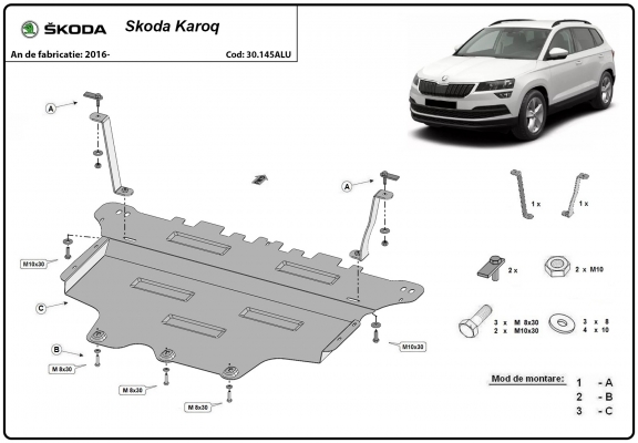 Aluminum sump guard for Skoda Karoq