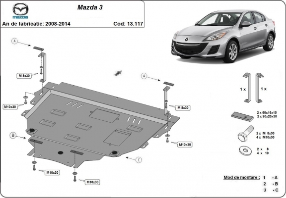 Steel sump guard for Mazda 3