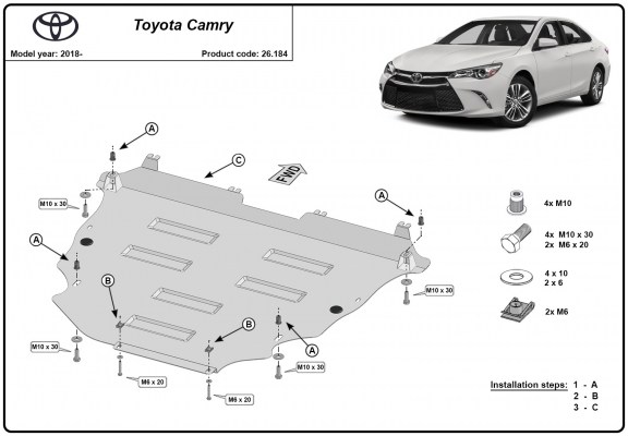 Steel sump guard for Toyota Camry