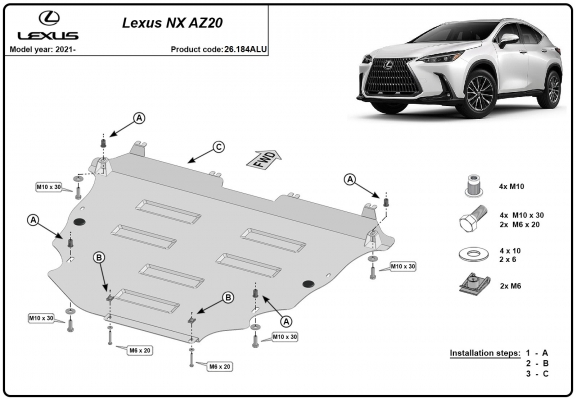 Aluminum sump guard for Lexus NXAZ20