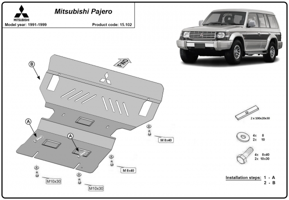 Steel sump guard for the protection of the engine and the radiator for Mitsubishi Shogun 2