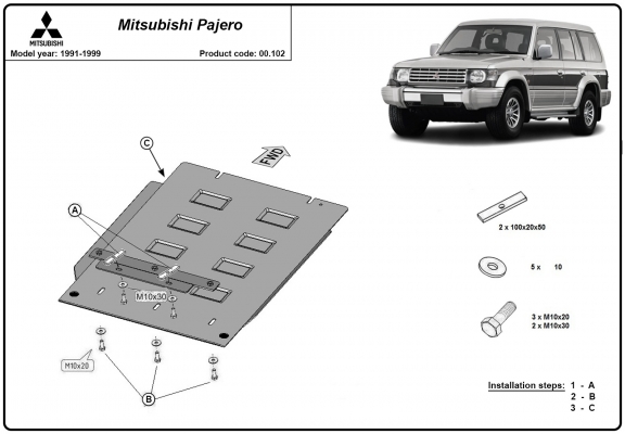 Steel gearbox guard for Mitsubishi Shogun 2