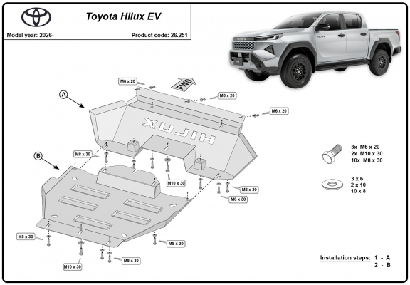 Steel sump guard for Toyota Hilux EV