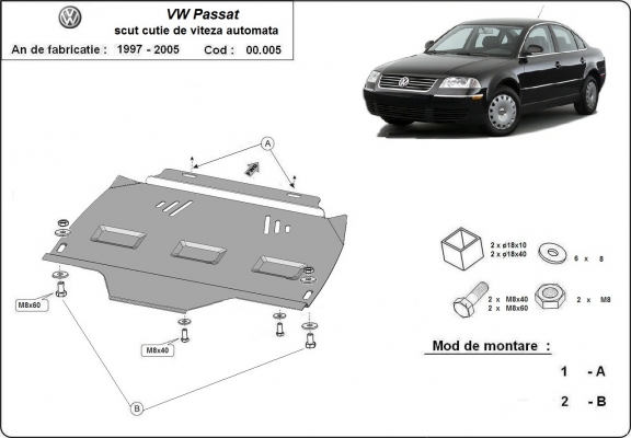 Steel automatic gearbox guard for VW Passat B5, B5.5