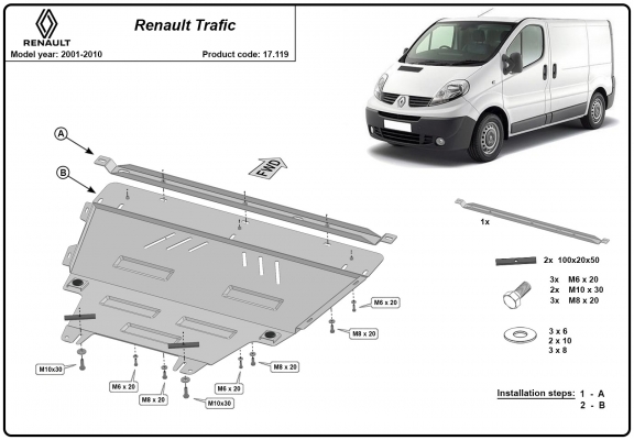 Steel sump guard for Renault Trafic 2 
