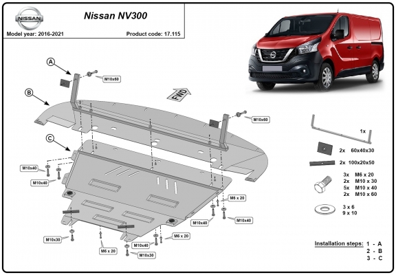 Steel sump guard for Nissan NV300