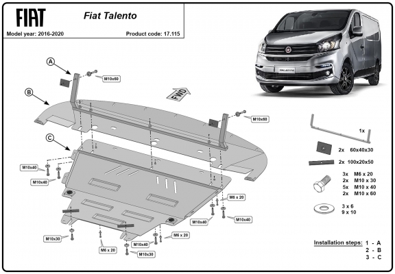 Steel sump guard for Fiat Talento