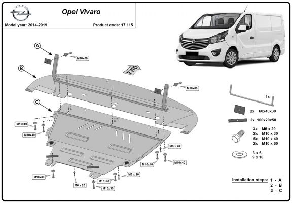 Steel sump guard for Vauxhall Vivaro B 
