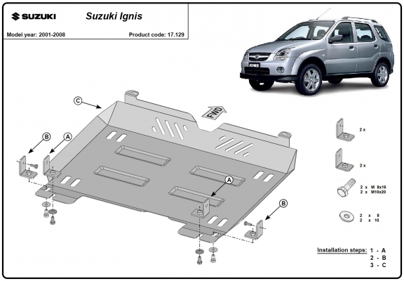 Steel sump guard for the protection of the engine and the gearbox for Suzuki Ignis