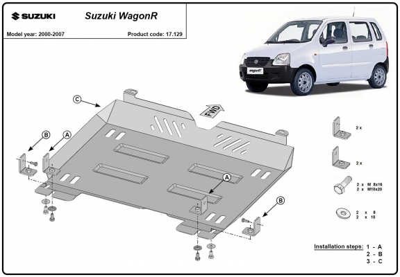 Steel sump guard for the protection of the engine and the gearbox for Suzuki Wagon R+
