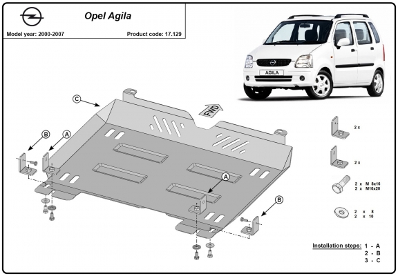 Steel sump guard for Vauxhall Agila (H00)