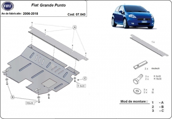 Steel sump guard for Fiat Grande Punto