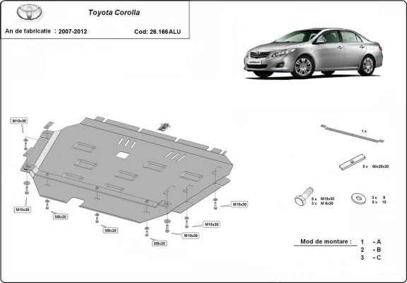 Aluminum sump guard for Toyota Corolla