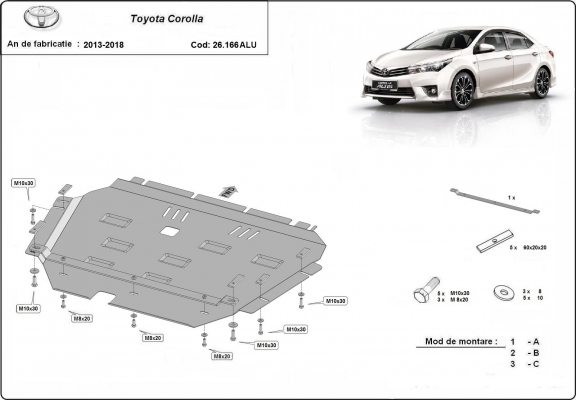 Aluminum sump guard for Toyota Corolla