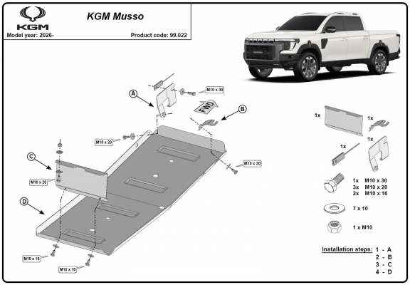 Steel fuel tank guard  for KGM Musso