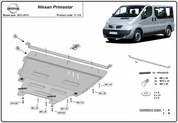 Steel sump guard for Nissan Primastar