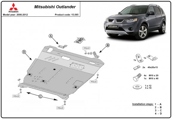 Steel sump guard for Mitsubishi Outlander