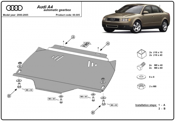 Steel automatic gearbox guard for Audi A4  B6